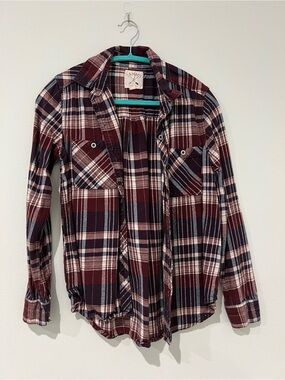La Hearts Burgundy Navy Plaid Shirt